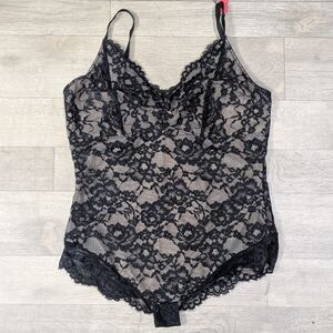 Popilush Lace Shapewear V-Neck Tummy Control Tank Thong Black Bodysuit Size 3XL